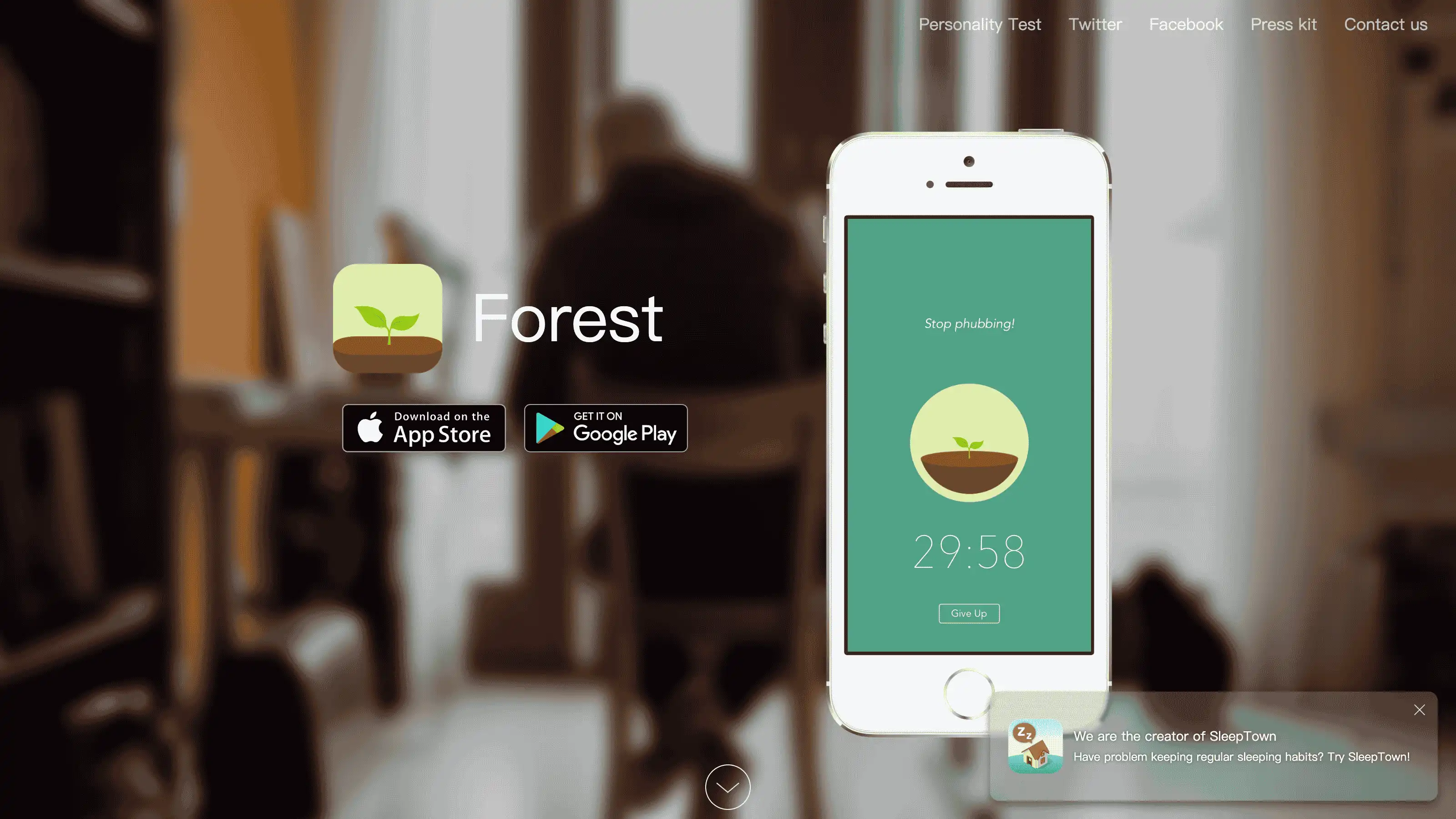 Forest app interface showing a virtual tree and a timer