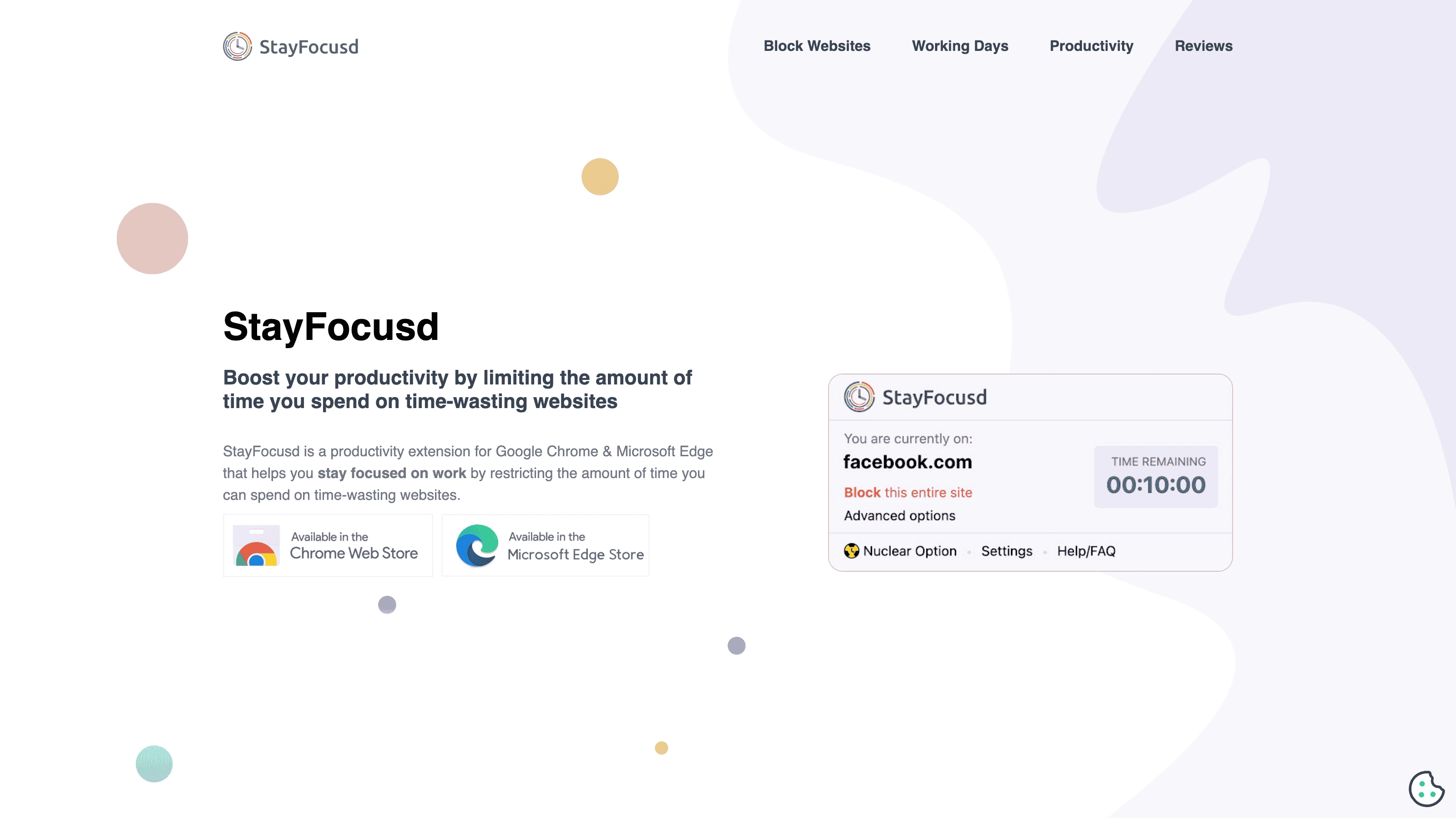 StayFocusd extension options showing time allowed and blocked sites list