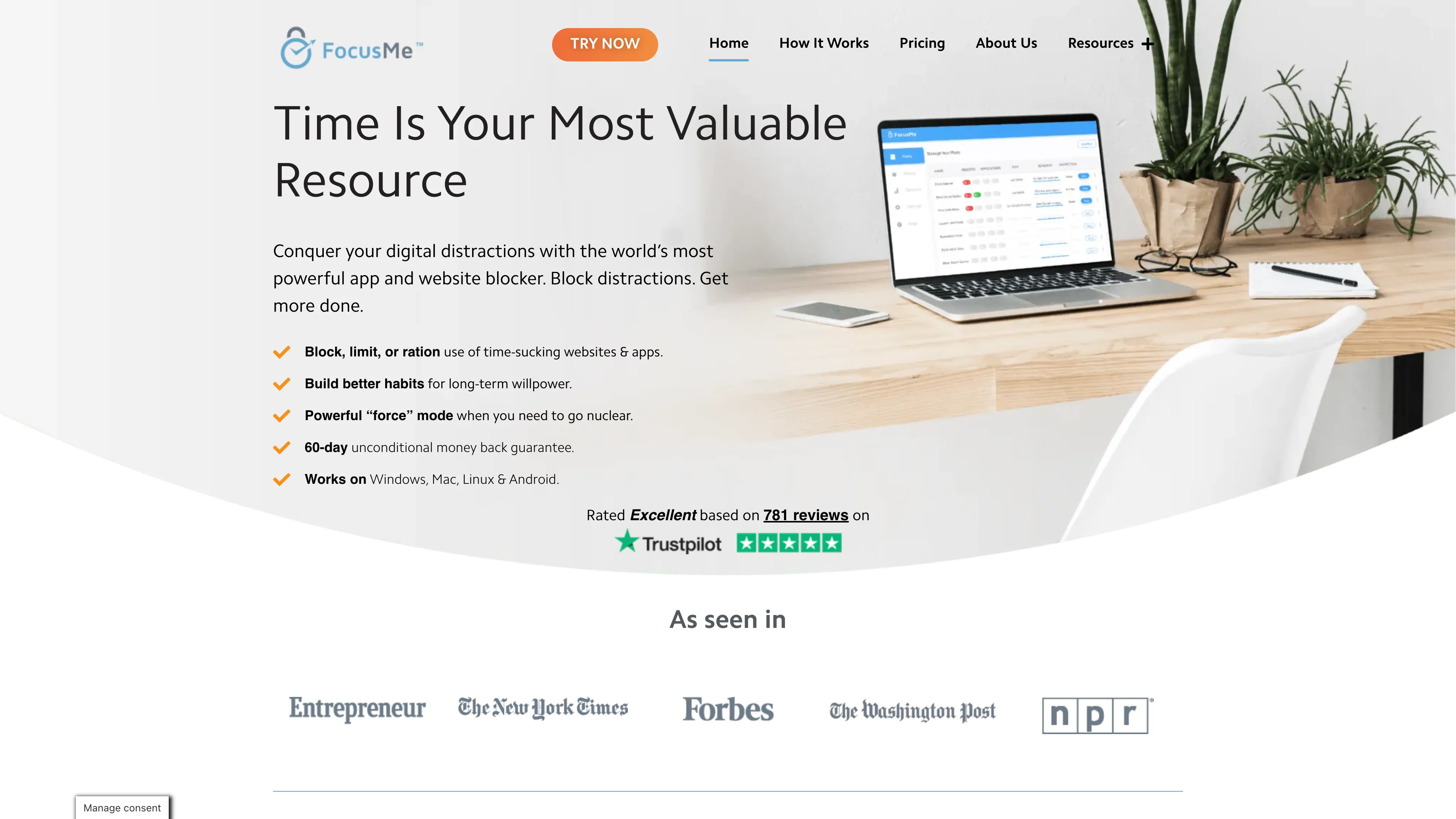FocusMe's website screenshot